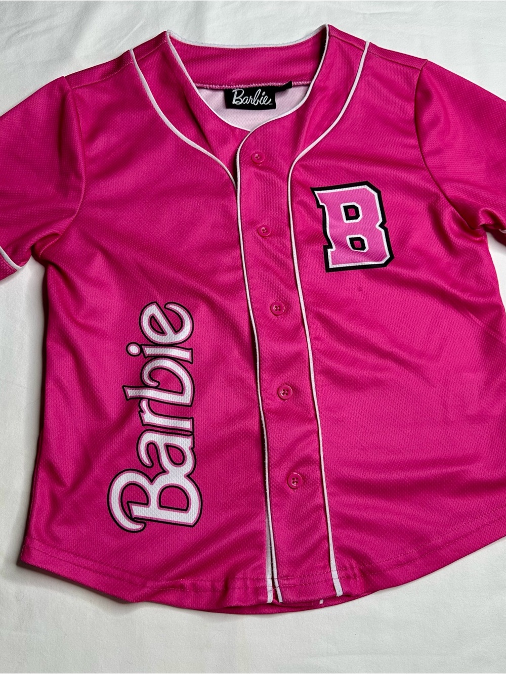 Barbie Bright Pink Baseball Jersey Top with White Trim Size 5/6